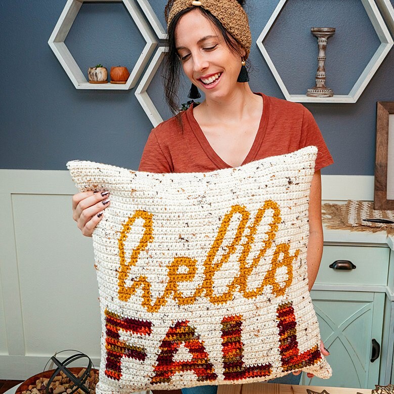 CROCHET PATTERN Hello Fall Crochet Pillow Cover Home Decor, Includes Chart, Holiday Fall Decor Crochet Pattern