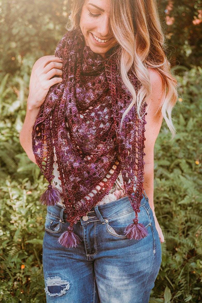 CROCHET PATTERN + VIDEO Picot Crochet Shawl Pattern, Hawthorne Tonal Hand Painted Crochet Shawl, Diy Crochet Pattern, Diy Women's Accessory