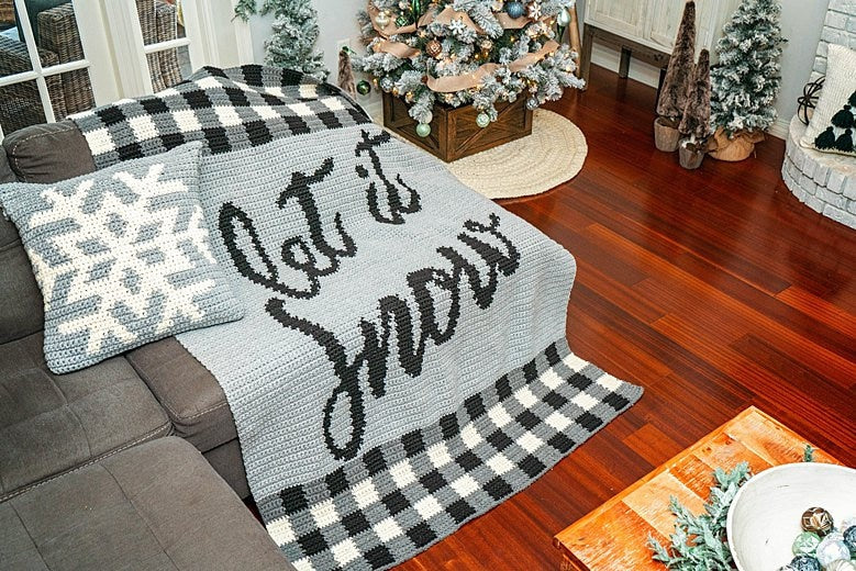 CROCHET PATTERN + VIDEO Let It Snow Blanket & Pillow, Home Decor, Holiday Crochet Decor Pattern, Snowflake Pillow