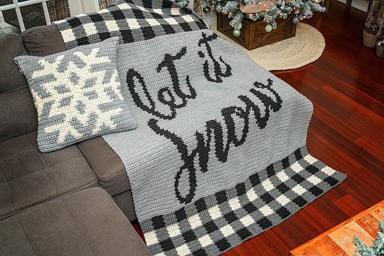CROCHET PATTERN + VIDEO Let It Snow Blanket & Pillow, Home Decor, Holiday Crochet Decor Pattern, Snowflake Pillow
