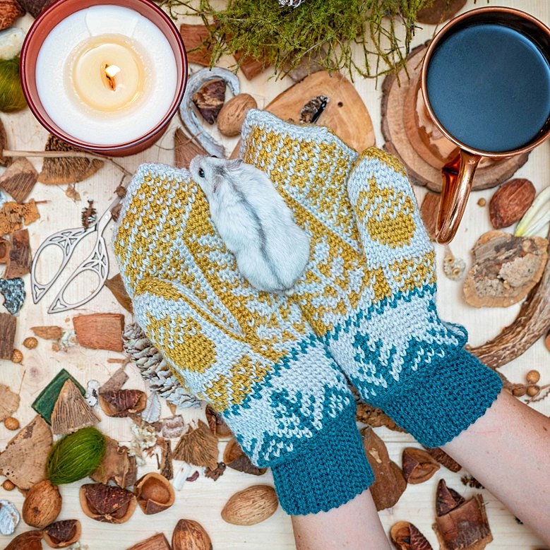 CROCHET PATTERN + VIDEO Squirrel Fair Isle Crochet Mitten Pattern, One Size Crochet Pattern, Winter Glove Mitten Accessories