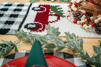 CROCHET PATTERN + VIDEO Red Christmas Truck Table Runner Crochet Pattern, Includes Chart, Holiday Christmas Decor Crochet Pattern