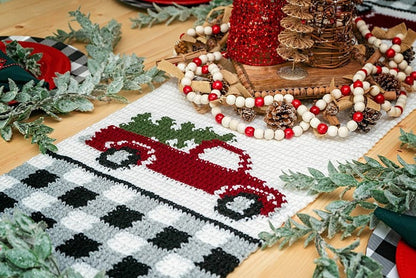 CROCHET PATTERN + VIDEO Red Christmas Truck Table Runner Crochet Pattern, Includes Chart, Holiday Christmas Decor Crochet Pattern