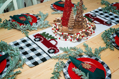 CROCHET PATTERN + VIDEO Red Christmas Truck Table Runner Crochet Pattern, Includes Chart, Holiday Christmas Decor Crochet Pattern