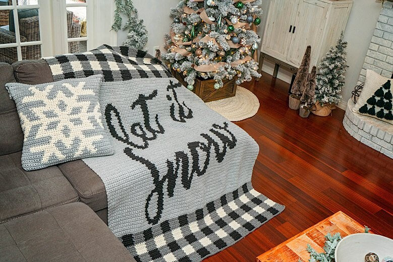 CROCHET PATTERN + VIDEO Let It Snow Blanket & Pillow, Home Decor, Holiday Crochet Decor Pattern, Snowflake Pillow