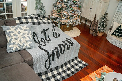 CROCHET PATTERN + VIDEO Let It Snow Blanket & Pillow, Home Decor, Holiday Crochet Decor Pattern, Snowflake Pillow