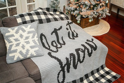 CROCHET PATTERN + VIDEO Let It Snow Blanket & Pillow, Home Decor, Holiday Crochet Decor Pattern, Snowflake Pillow