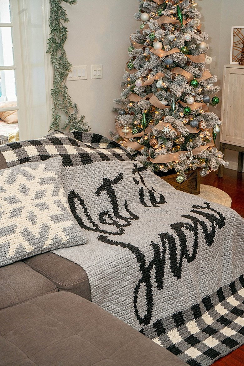 CROCHET PATTERN + VIDEO Let It Snow Blanket & Pillow, Home Decor, Holiday Crochet Decor Pattern, Snowflake Pillow