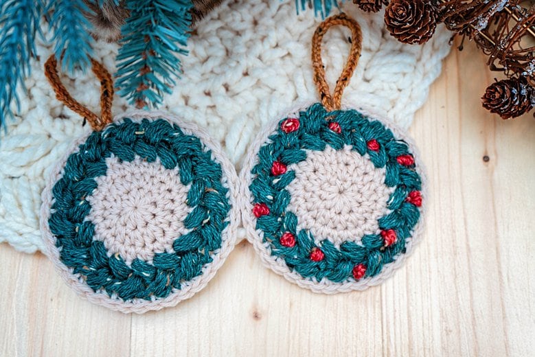 CROCHET PATTERN + VIDEO Crochet Wreath Ornament & Coaster, Christmas Decor, Holiday Decor Crochet Pattern, Spring Crochet Pattern