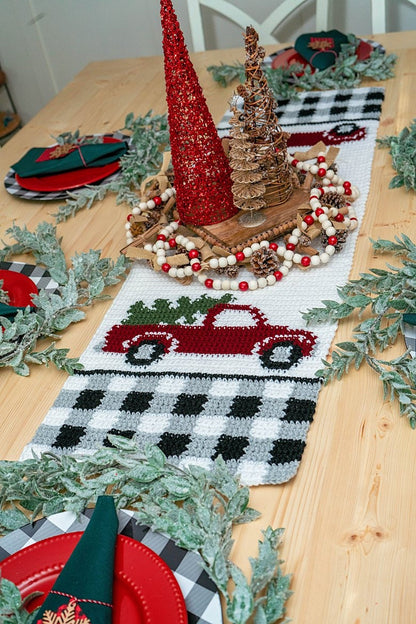 CROCHET PATTERN + VIDEO Red Christmas Truck Table Runner Crochet Pattern, Includes Chart, Holiday Christmas Decor Crochet Pattern
