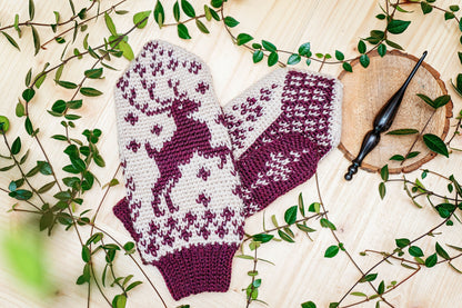 CROCHET PATTERN Deer Fair Isle Crochet Mitten Pattern, One Size Crochet Pattern, Winter Glove Mitten Accessories