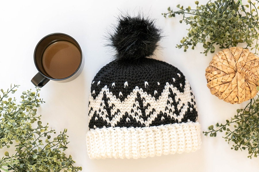 CROCHET PATTERN + VIDEO Fair Isle Crochet Hat Pattern, Baby (Toddler, Child/Small Adult, Adult), easy to follow colorwork crochet pattern.