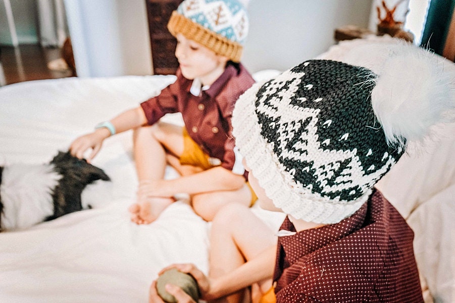 CROCHET PATTERN + VIDEO Fair Isle Crochet Hat Pattern, Baby (Toddler, Child/Small Adult, Adult), easy to follow colorwork crochet pattern.