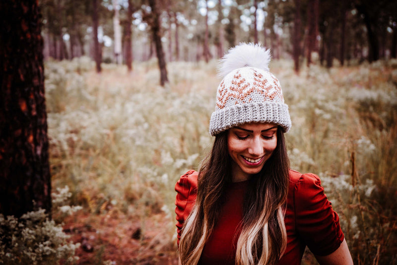 CROCHET PATTERN + VIDEO Pine Fair Isle Hat Pattern, Baby to Adult Men's Sizes, Top Down Colorwork Pattern, Crochet Beanie Colorwork