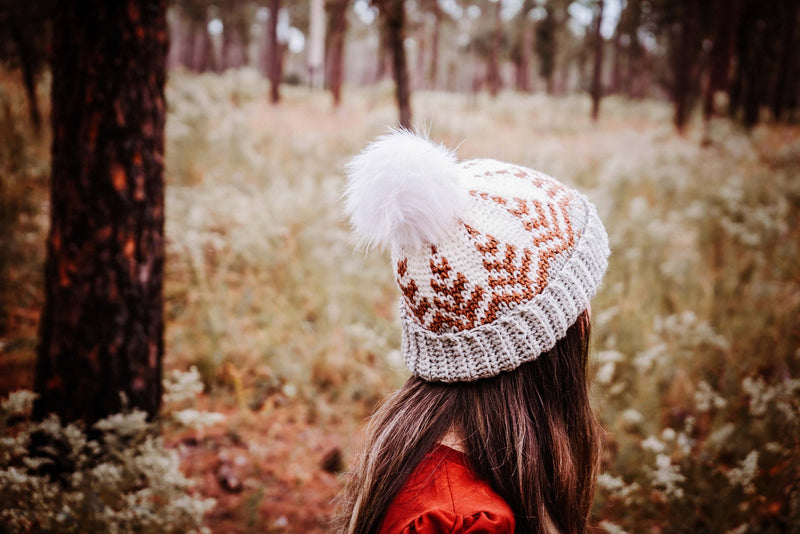 CROCHET PATTERN + VIDEO Pine Fair Isle Hat Pattern, Baby to Adult Men's Sizes, Top Down Colorwork Pattern, Crochet Beanie Colorwork