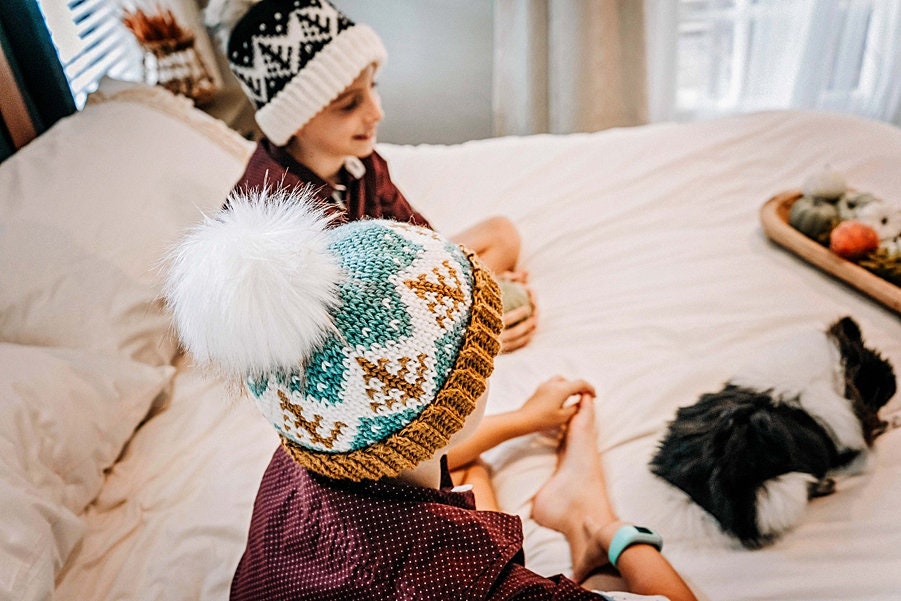CROCHET PATTERN + VIDEO Fair Isle Crochet Hat Pattern, Baby (Toddler, Child/Small Adult, Adult), easy to follow colorwork crochet pattern.