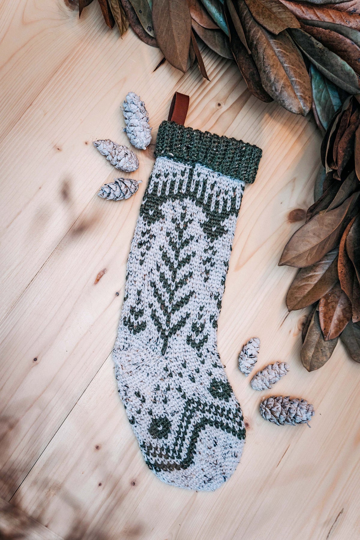 CROCHET PATTERN + VIDEO White Spruce Crochet Christmas Stocking Pattern, Christmas Stocking Crochet Pattern + Crochet Colorwork