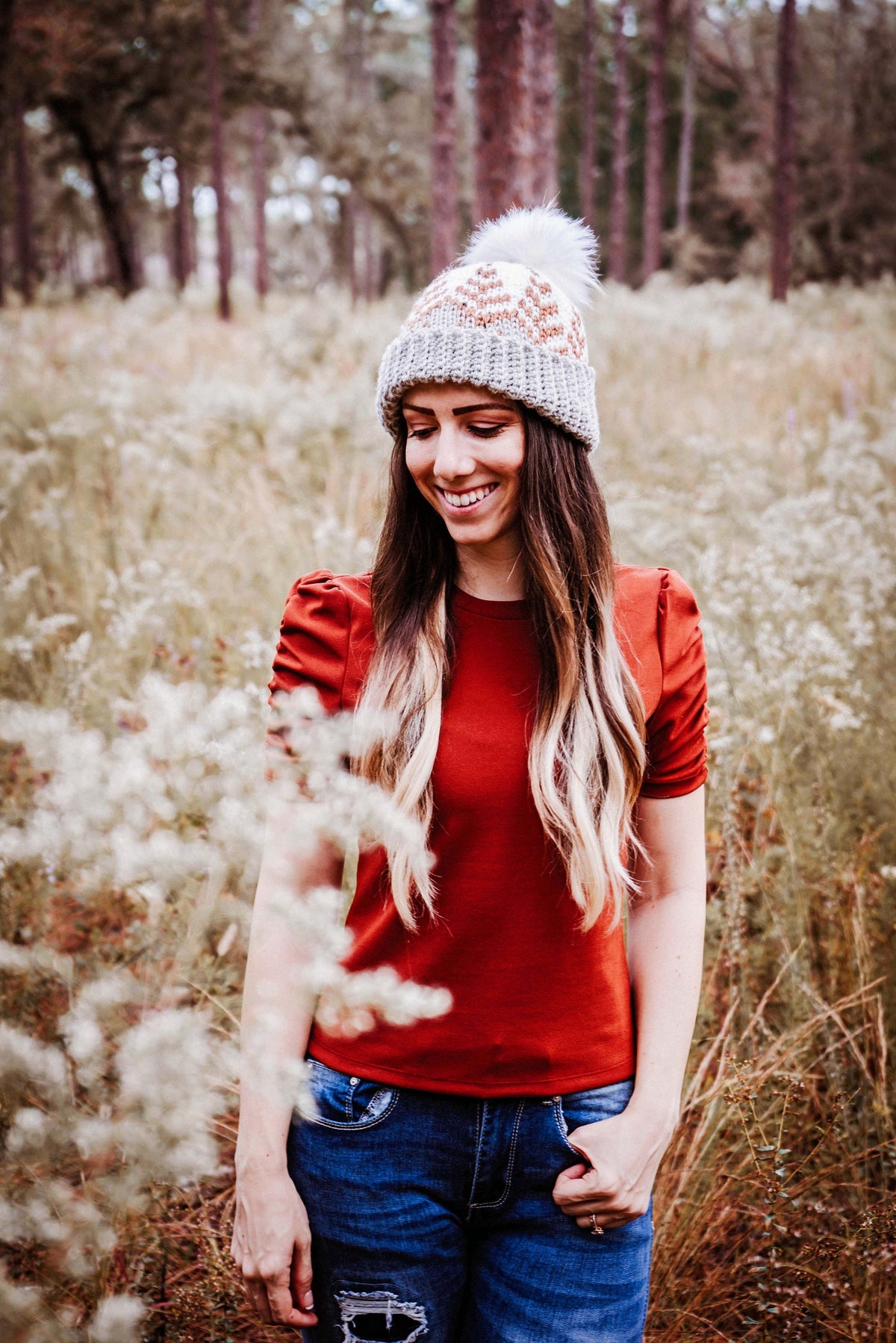 CROCHET PATTERN + VIDEO Pine Fair Isle Hat Pattern, Baby to Adult Men's Sizes, Top Down Colorwork Pattern, Crochet Beanie Colorwork