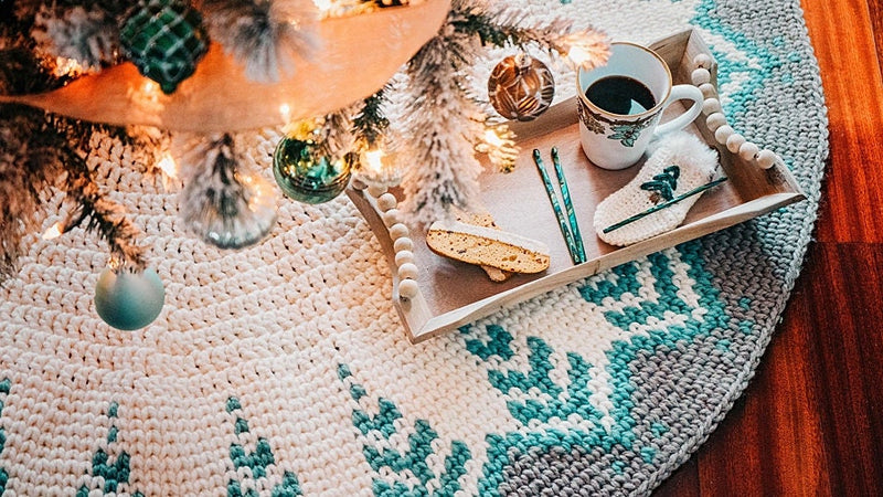CROCHET PATTERN + VIDEO Pine Crochet Christmas Tree Skirt, Home Decor, Holiday Crochet Decor Pattern, Christmas Home Decor