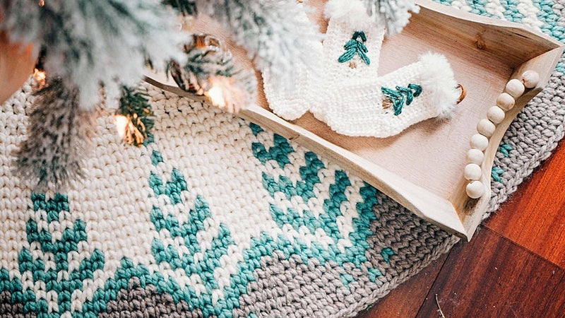 CROCHET PATTERN + VIDEO Pine Crochet Christmas Tree Skirt, Home Decor, Holiday Crochet Decor Pattern, Christmas Home Decor