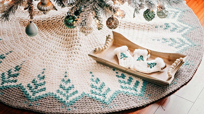 CROCHET PATTERN + VIDEO Pine Crochet Christmas Tree Skirt, Home Decor, Holiday Crochet Decor Pattern, Christmas Home Decor