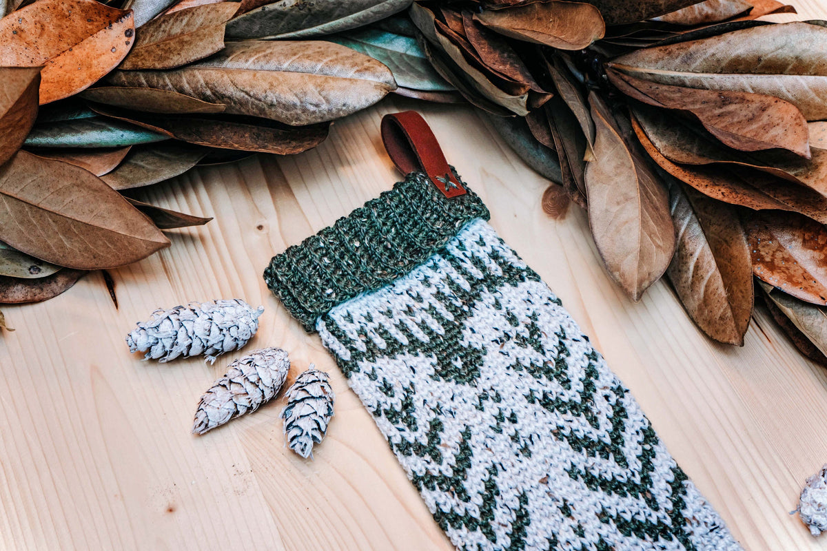 CROCHET PATTERN + VIDEO White Spruce Crochet Christmas Stocking Pattern, Christmas Stocking Crochet Pattern + Crochet Colorwork
