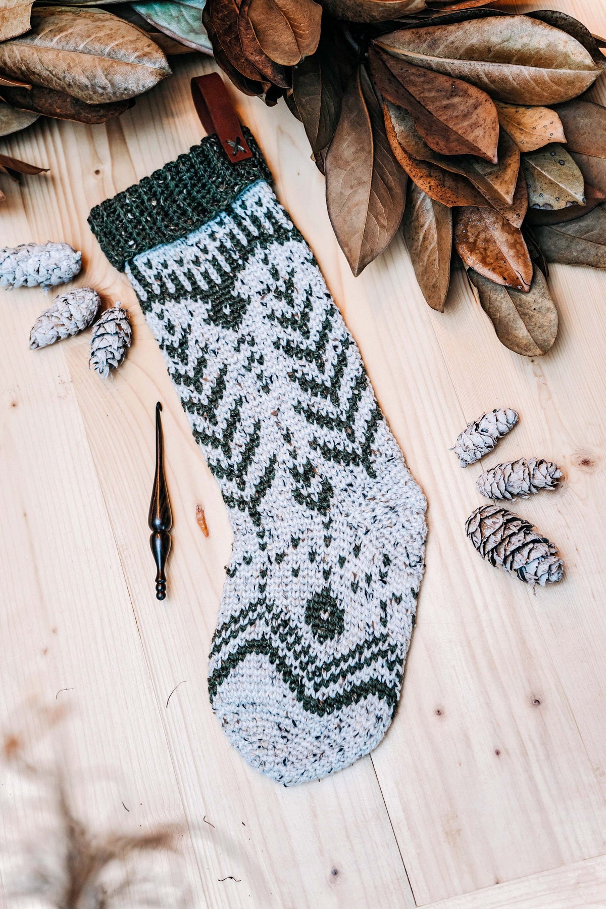 CROCHET PATTERN + VIDEO White Spruce Crochet Christmas Stocking Pattern, Christmas Stocking Crochet Pattern + Crochet Colorwork