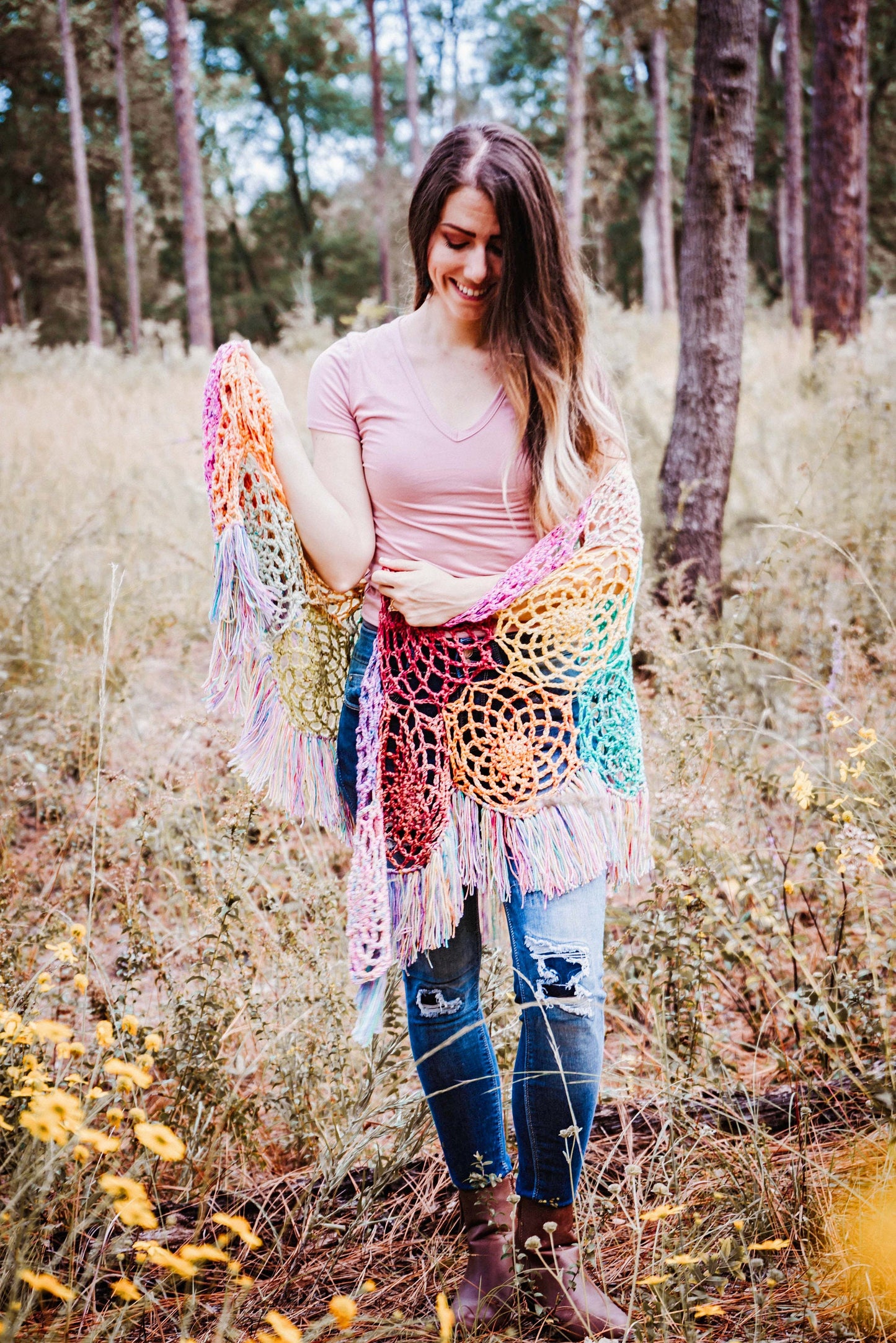 CROCHET PATTERN + VIDEO Stash Buster Crochet Motif Butterfly Shawl, Crochet Shawl with Video Instruction, Hexagon Motif Join as You Go