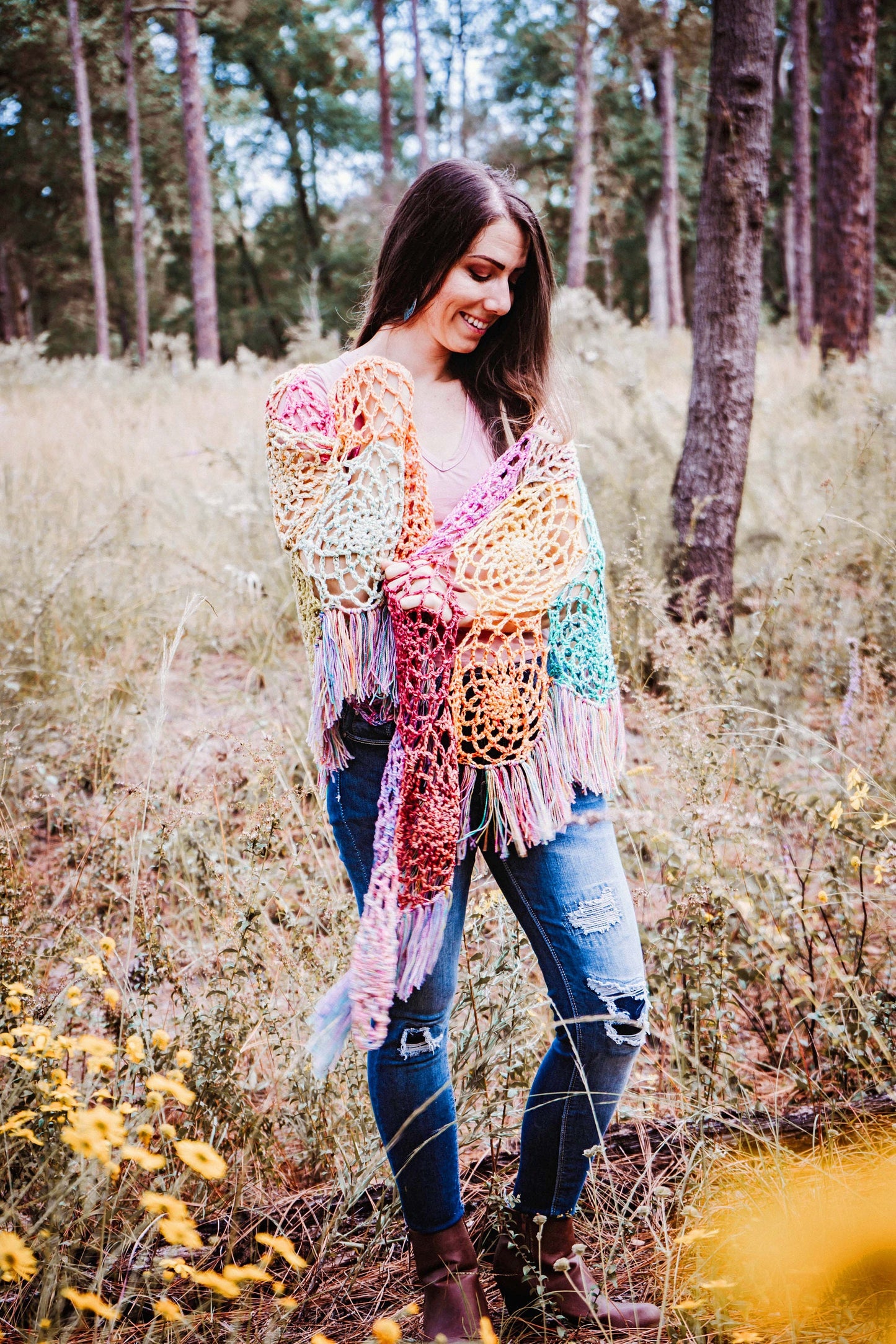 CROCHET PATTERN + VIDEO Stash Buster Crochet Motif Butterfly Shawl, Crochet Shawl with Video Instruction, Hexagon Motif Join as You Go