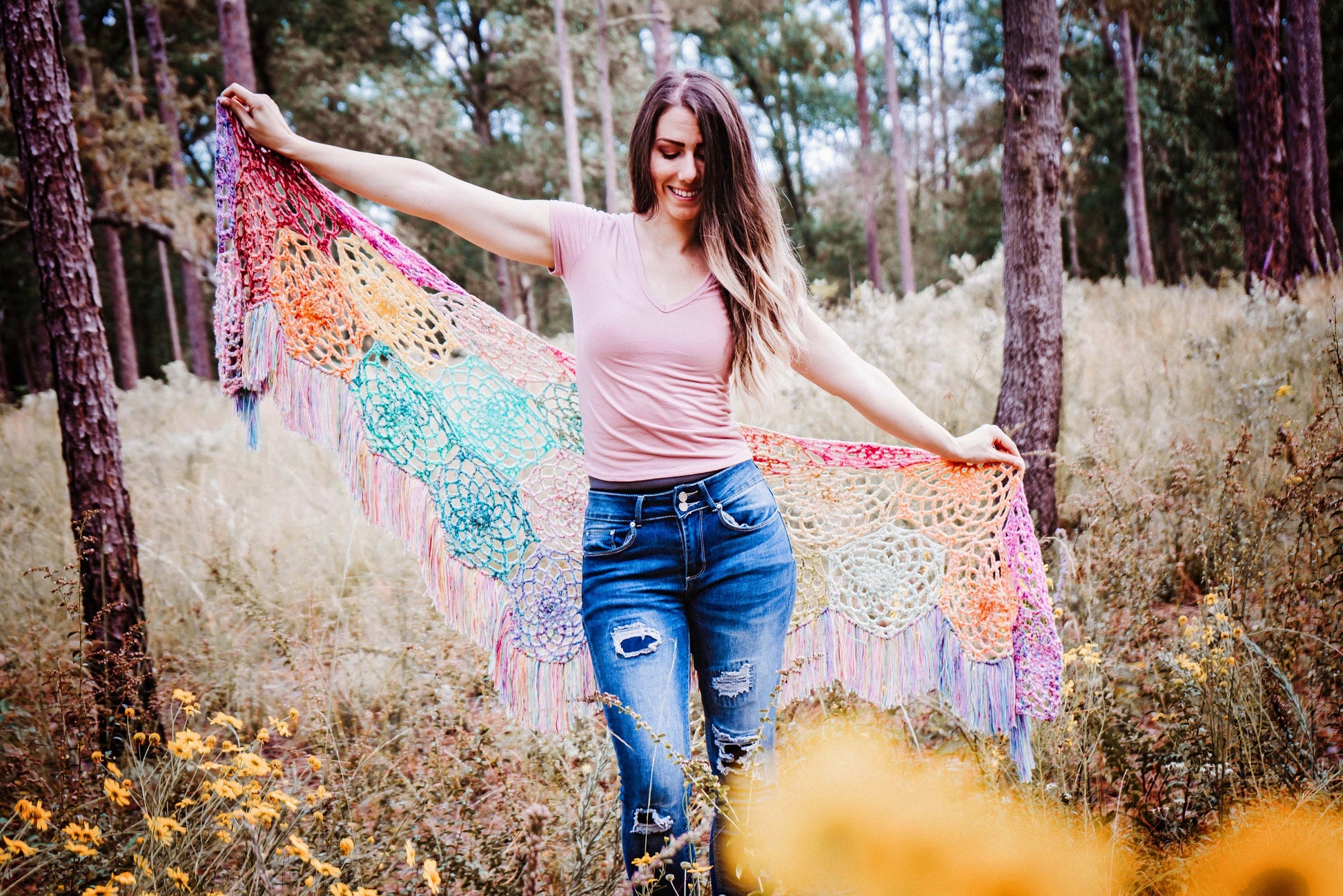 CROCHET PATTERN + VIDEO Stash Buster Crochet Motif Butterfly Shawl, Crochet Shawl with Video Instruction, Hexagon Motif Join as You Go