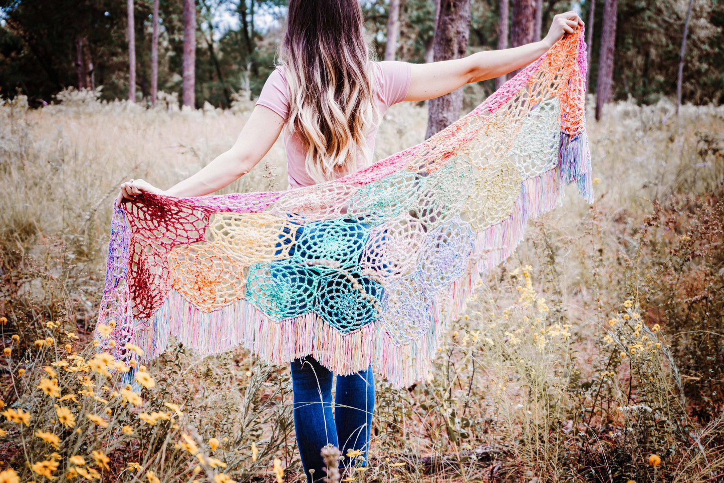 CROCHET PATTERN + VIDEO Stash Buster Crochet Motif Butterfly Shawl, Crochet Shawl with Video Instruction, Hexagon Motif Join as You Go