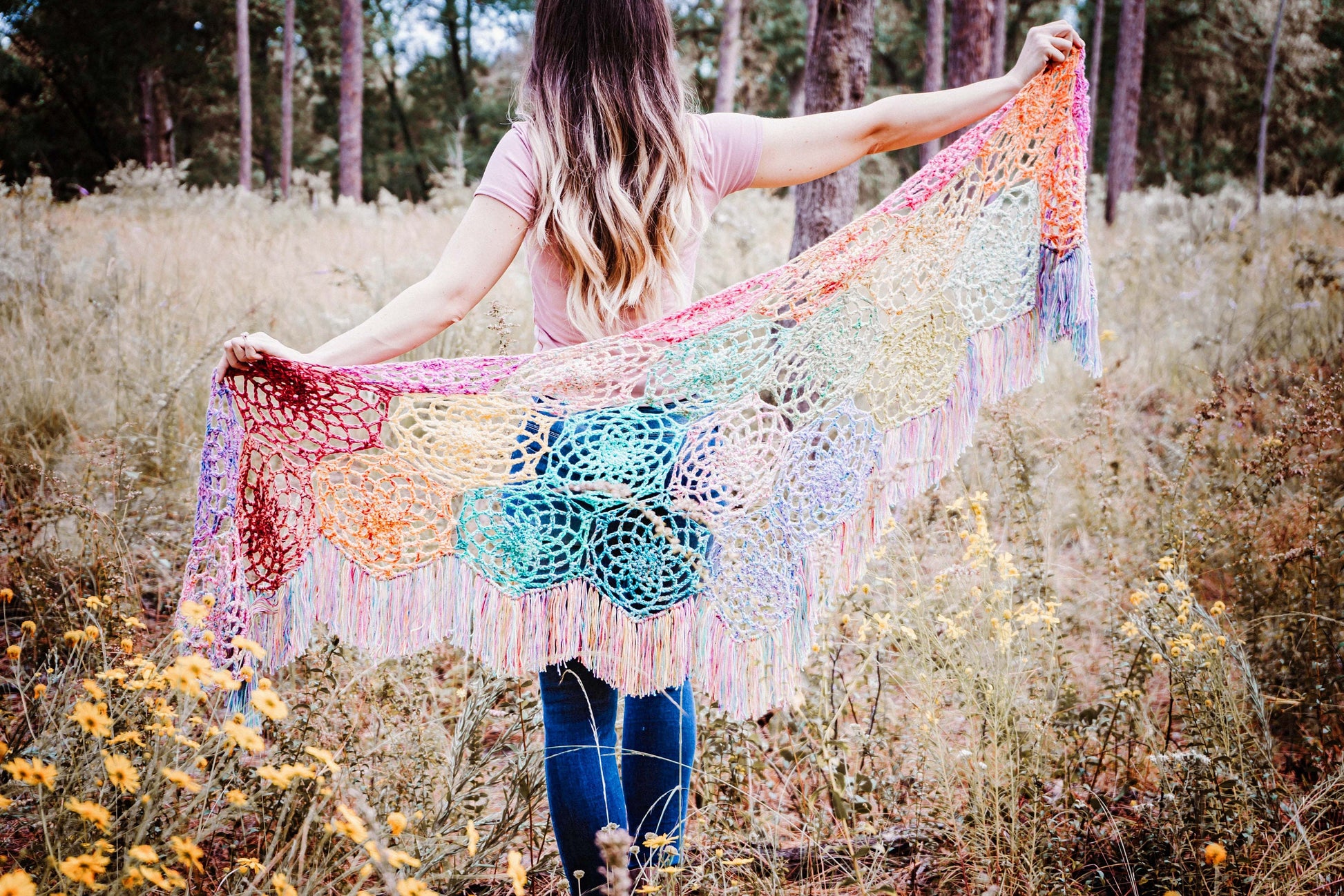 CROCHET PATTERN + VIDEO Stash Buster Crochet Motif Butterfly Shawl, Crochet Shawl with Video Instruction, Hexagon Motif Join as You Go