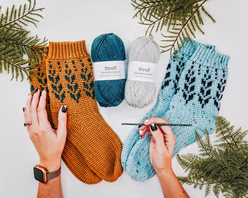 CROCHET PATTERN + VIDEO Vine Colorwork Crochet Sock Pattern, Easy to follow crochet pattern with video, footwear fashion, colorwork crochet