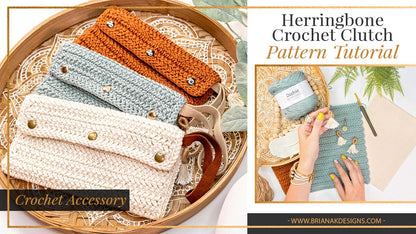 CROCHET PATTERN + VIDEO Herringbone Crochet Clutch Pattern. Make this easy and beginner crochet clutch accessory. Video tutorial included.