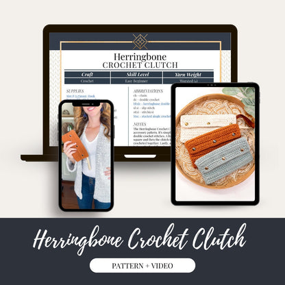 CROCHET PATTERN + VIDEO Herringbone Crochet Clutch Pattern. Make this easy and beginner crochet clutch accessory. Video tutorial included.