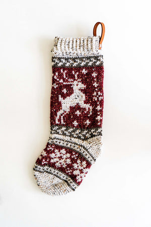 CROCHET PATTERN + VIDEO Prancing Deer Crochet Stocking Pattern Plus Charts. Christmas Stocking Holiday Crochet Decor