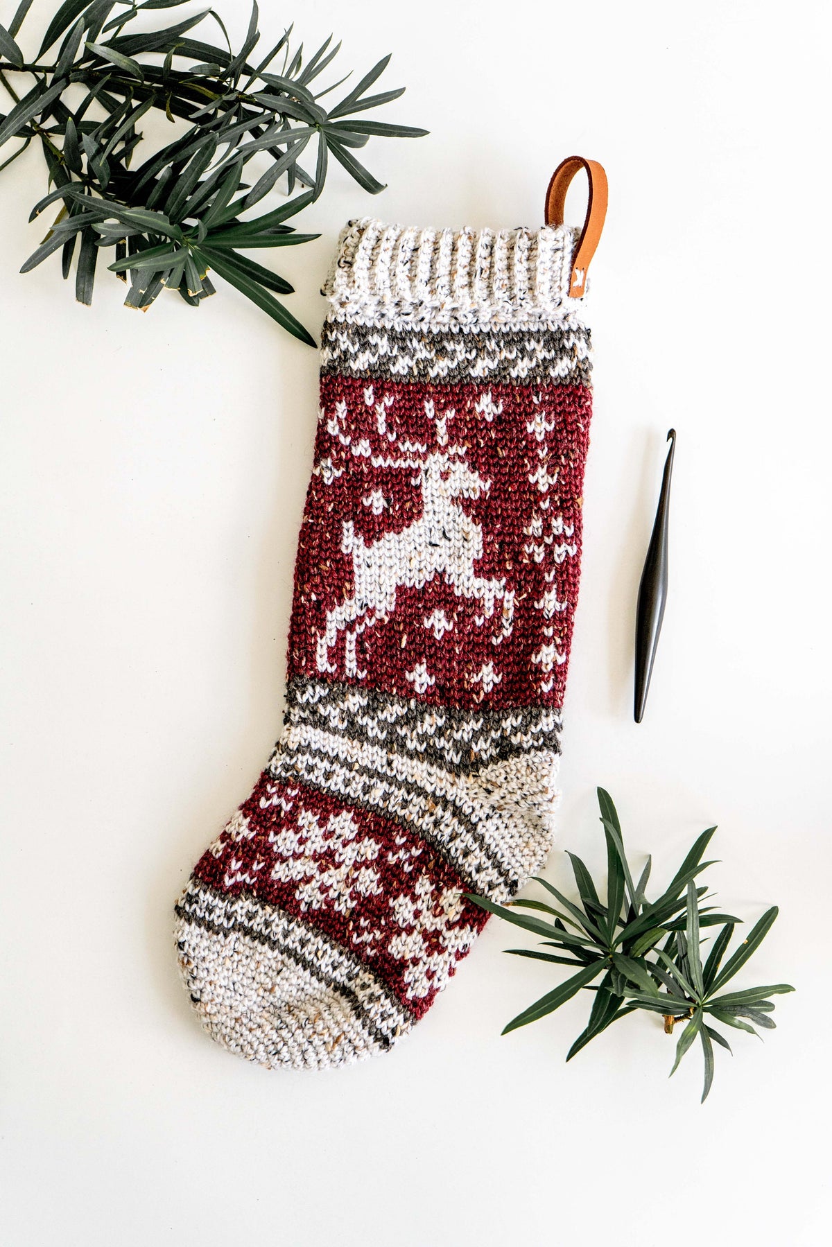 CROCHET PATTERN + VIDEO Prancing Deer Crochet Stocking Pattern Plus Charts. Christmas Stocking Holiday Crochet Decor