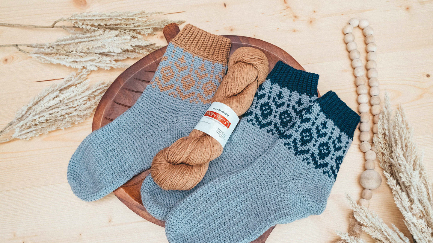 CROCHET PATTERN + VIDEO Woodland Walker Colorwork Crochet Sock Pattern, Easy to follow crochet pattern with video, intermediate crochet