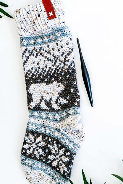 CROCHET PATTERN Polar Bear Stroll Crochet Stocking Pattern Plus Charts. Christmas Stocking Holiday Crochet Decor