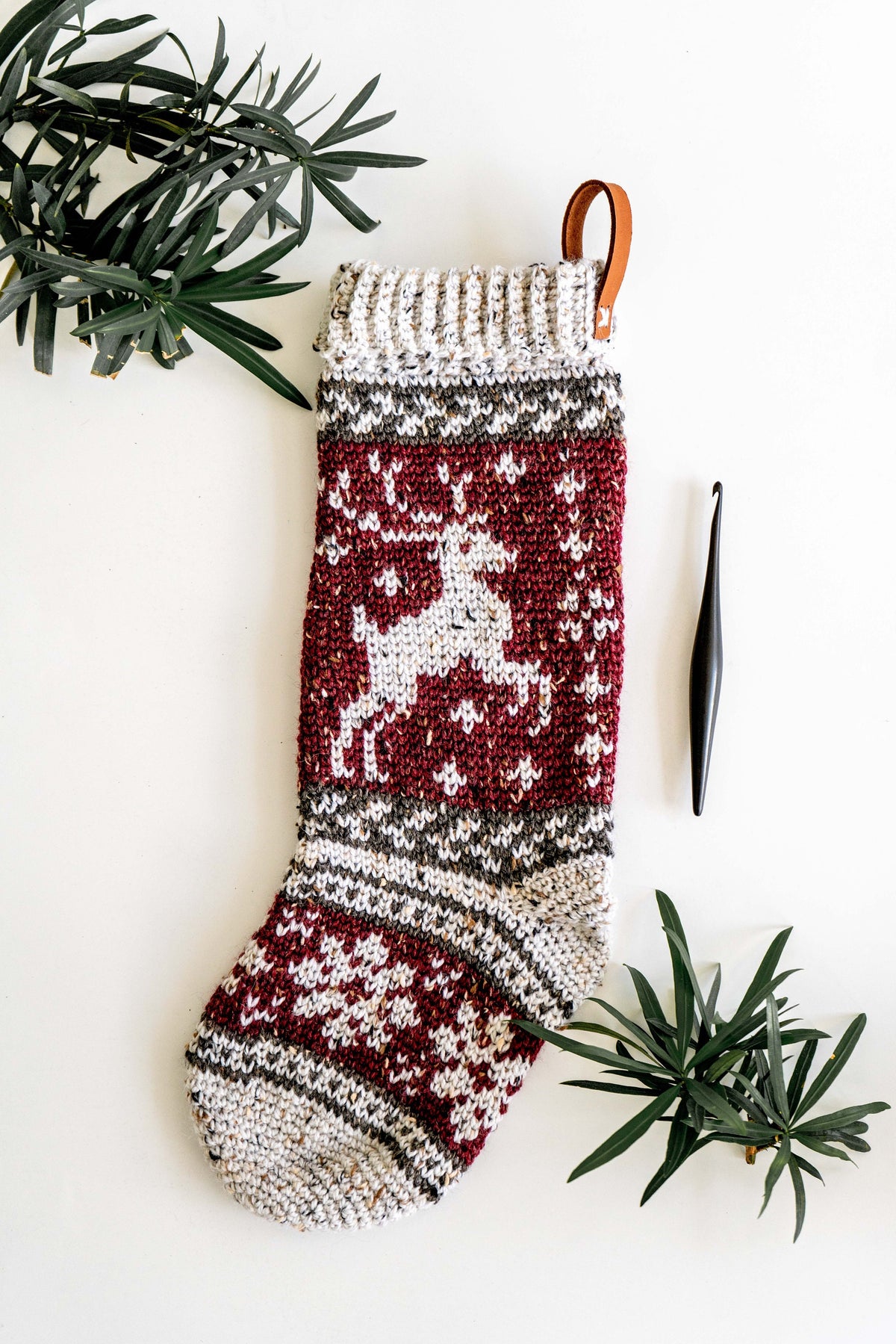 CROCHET PATTERN + VIDEO Prancing Deer Crochet Stocking Pattern Plus Charts. Christmas Stocking Holiday Crochet Decor
