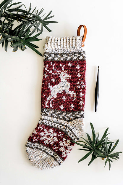 CROCHET PATTERN + VIDEO Prancing Deer Crochet Stocking Pattern Plus Charts. Christmas Stocking Holiday Crochet Decor