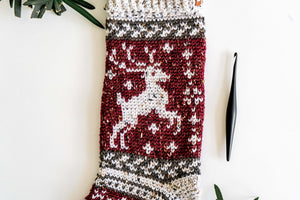 CROCHET PATTERN + VIDEO Prancing Deer Crochet Stocking Pattern Plus Charts. Christmas Stocking Holiday Crochet Decor