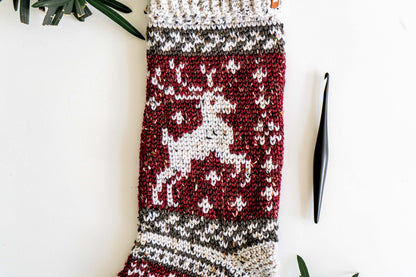 CROCHET PATTERN + VIDEO Prancing Deer Crochet Stocking Pattern Plus Charts. Christmas Stocking Holiday Crochet Decor