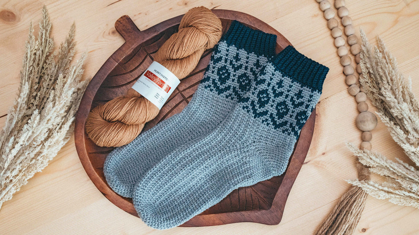 CROCHET PATTERN + VIDEO Woodland Walker Colorwork Crochet Sock Pattern, Easy to follow crochet pattern with video, intermediate crochet