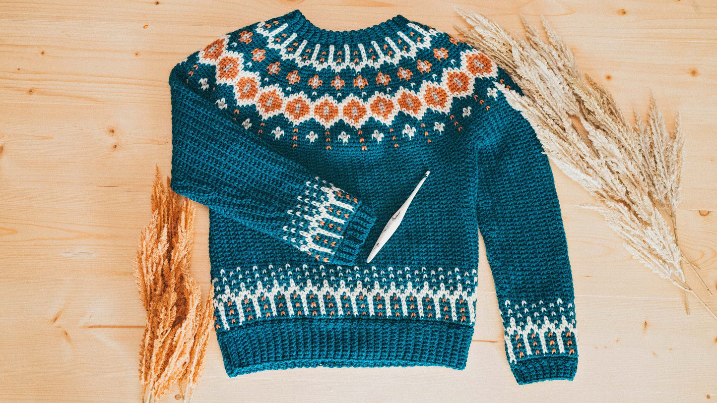 CROCHET PATTERN + VIDEO Fawning over you Colorwork Crochet Sweater, xs to 5X sizes, Pullover Crochet Colorwork Pattern Tutorial