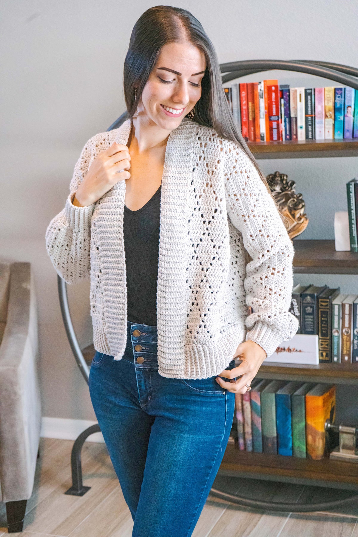 CROCHET PATTERN + VIDEO Diamond Crochet Cardigan, xs to 5x sizes, Open Front Cardigan, Crocheted Flat, Video Tutorial & Charts