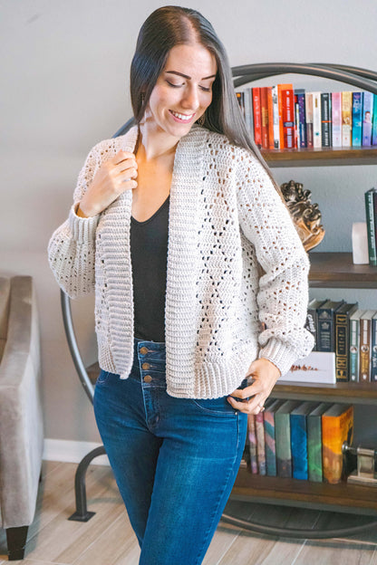 CROCHET PATTERN + VIDEO Diamond Crochet Cardigan, xs to 5x sizes, Open Front Cardigan, Crocheted Flat, Video Tutorial & Charts