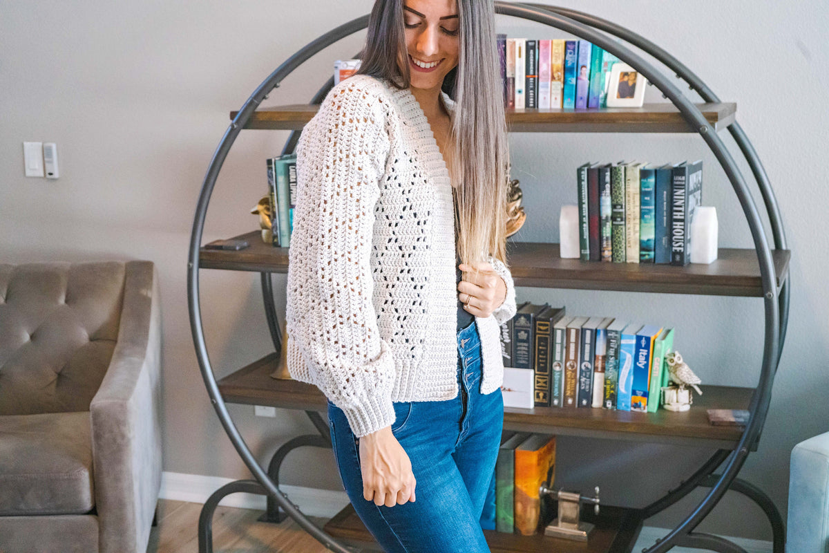 CROCHET PATTERN + VIDEO Diamond Crochet Cardigan, xs to 5x sizes, Open Front Cardigan, Crocheted Flat, Video Tutorial & Charts