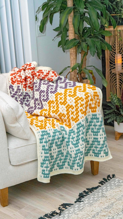 CROCHET PATTERN + VIDEO Waves Mosaic Crochet Blanket Pattern. Learn how to mosaic overlay crochet. Crochet Home Décor Crochet Pattern