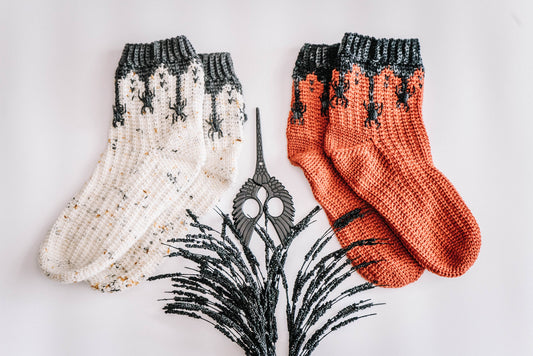 CROCHET PATTERN + VIDEO Creepy Crawly Spider Crochet Sock Pattern, Easy to follow crochet pattern with video, footwear fashion, intermediate